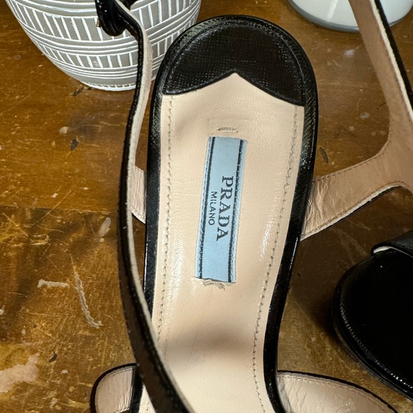 Prada "Authentic" Black Textured Leather Platform Sandals - Size IT 40/US 10 - Picture 5 of 11